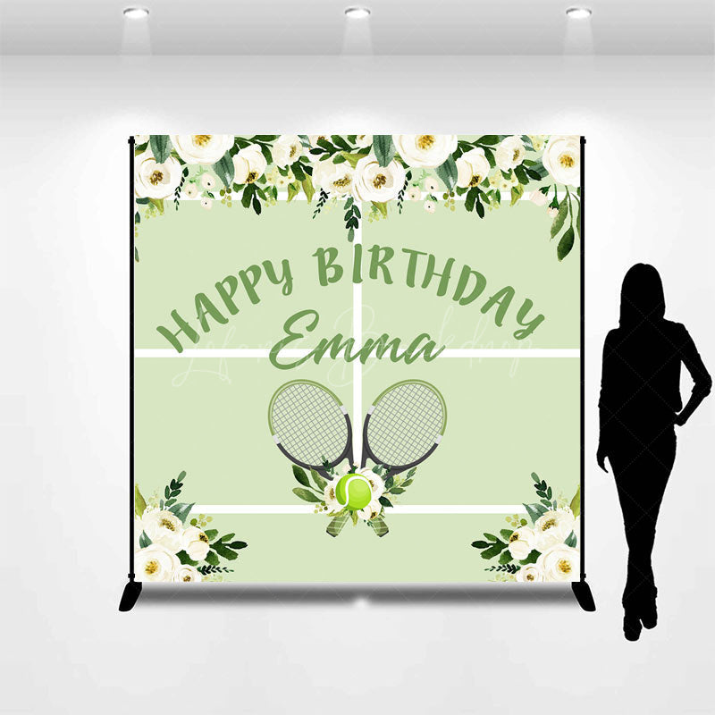 Lofaris Green Floral Tennis Sport Custom Birthday Backdrop