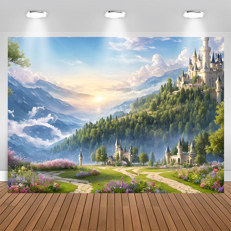 Lofaris Green Floral Wonderland Sky Castle Birthday Backdrop