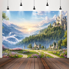 Lofaris Green Floral Wonderland Sky Castle Birthday Backdrop