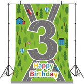 Lofaris Green Forest Cross Road Happy 3rd Birthday Backdrop