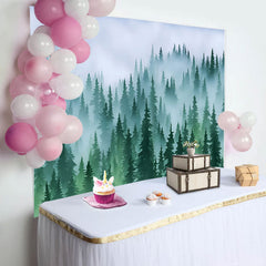 Lofaris Green Forest Fog Pine Tree Birthday Party Backdrop