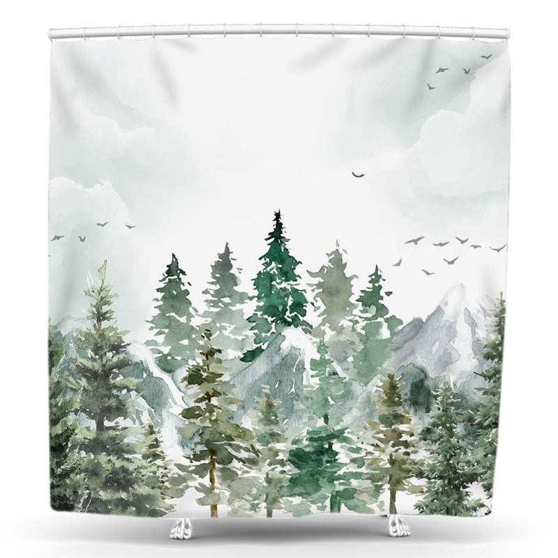 Lofaris Green Forest Mountain Shower Curtain For Bathtub