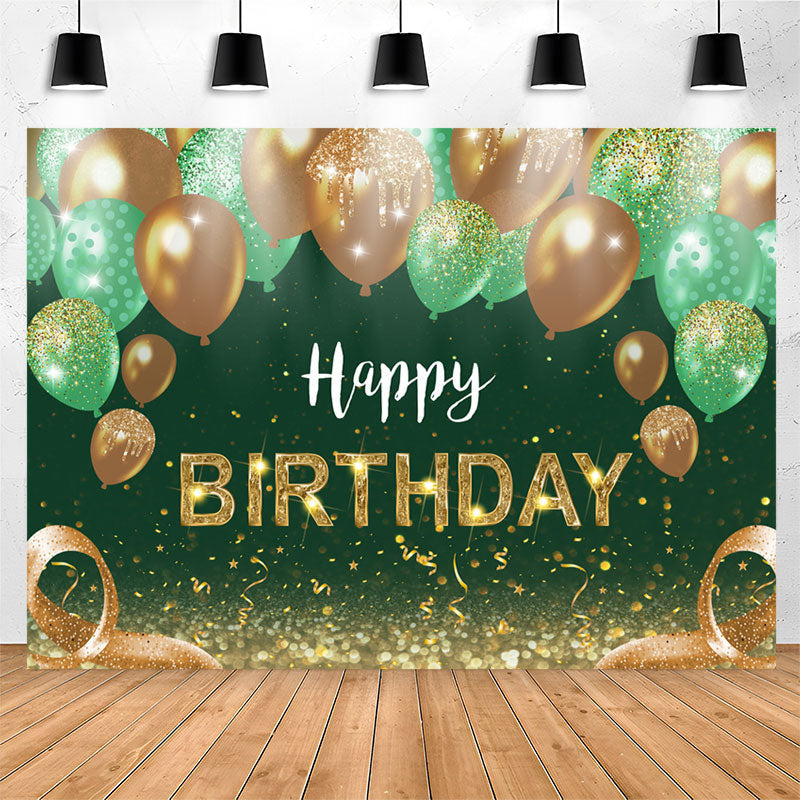 Lofaris Green Gold Balloon Shiny Happy Birthday Backdrop