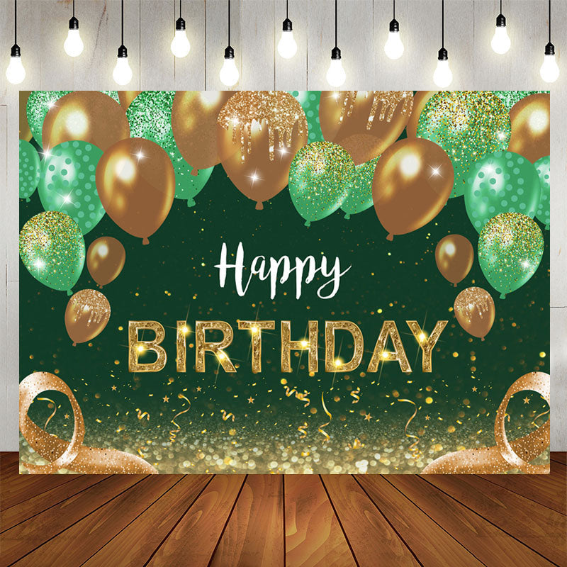 Lofaris Green Gold Balloon Shiny Happy Birthday Backdrop