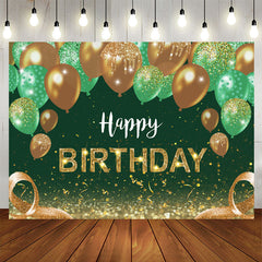 Lofaris Green Gold Balloon Shiny Happy Birthday Backdrop