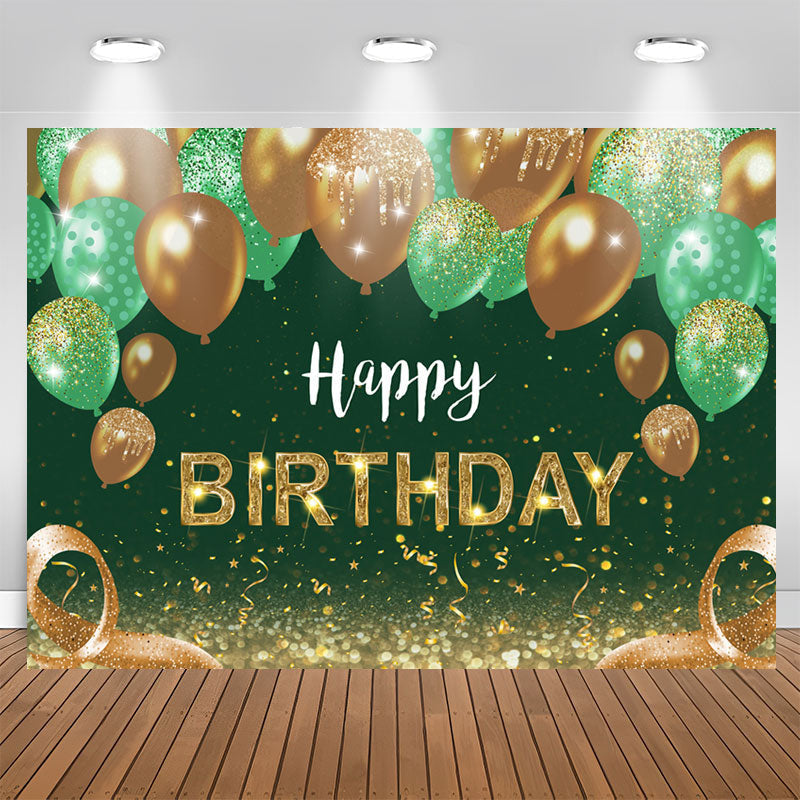 Lofaris Green Gold Balloon Shiny Happy Birthday Backdrop