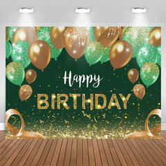 Lofaris Green Gold Balloon Shiny Happy Birthday Backdrop