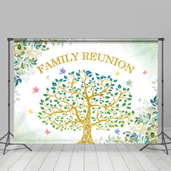 Lofaris Green Gold Glitter Tree Leaf Family Reunion Backdrop