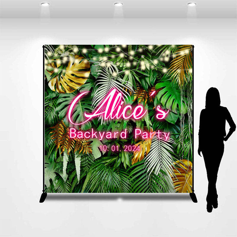 Lofaris Green Gold Leaf Light Custom Backyard Party Backdrop