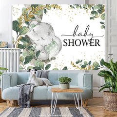 Lofaris Green Gold Leaves Elephant Baby Shower Backdrop