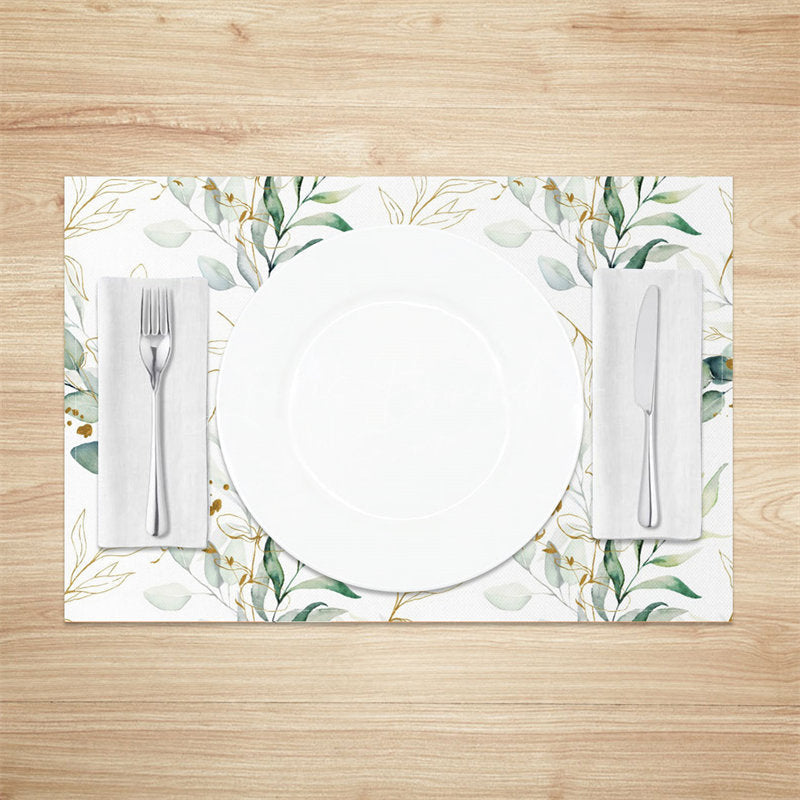 Lofaris Green Golden Leaf Seamless Faded Set Of 4 Placemats