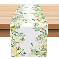 Lofaris Green Golden Leaves Faded Simple Spring Table Runner