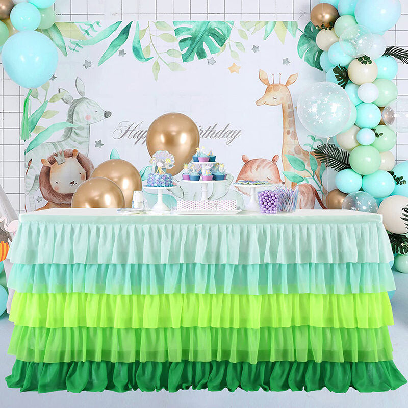 Lofaris Green Gradient Chiffon Layering Banquet Table Skirt