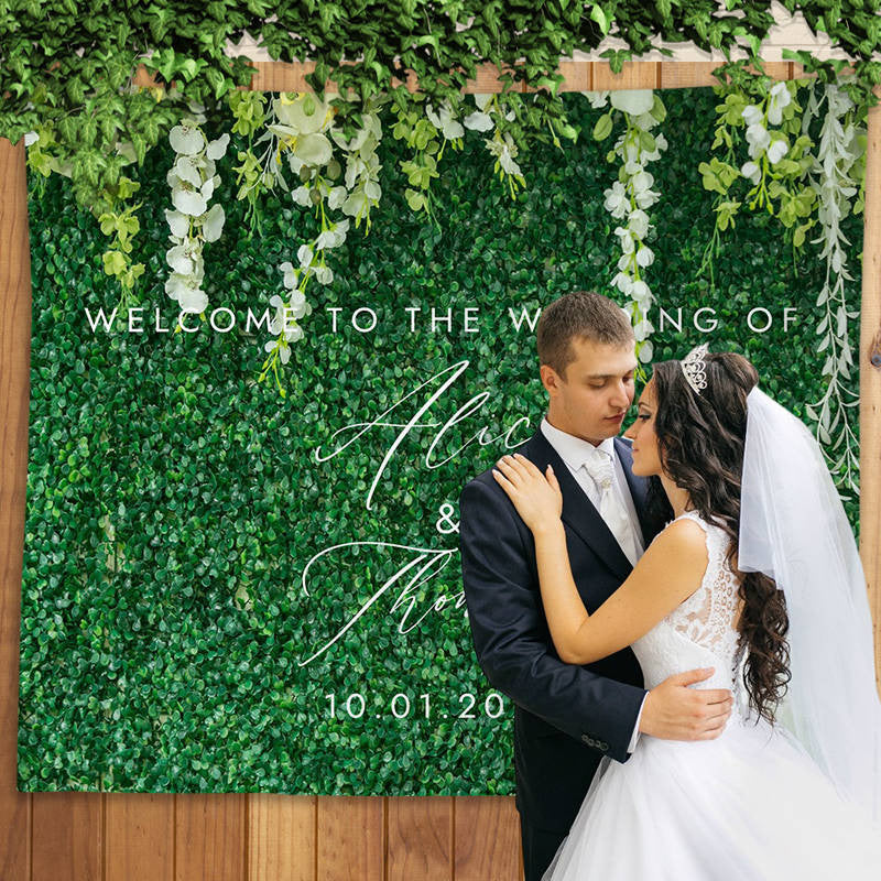 Lofaris Green Grass White Floral Greenery Backdrop for Wedding
