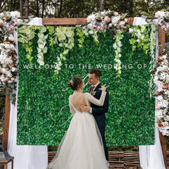 Lofaris Green Grass White Floral Greenery Backdrop for Wedding