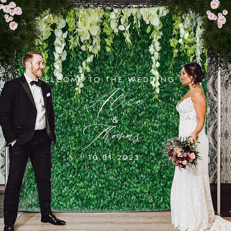 Lofaris Green Grass White Floral Greenery Backdrop for Wedding
