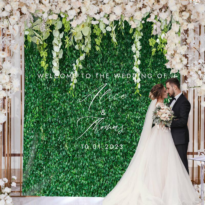 Lofaris Green Grass White Floral Greenery Backdrop for Wedding