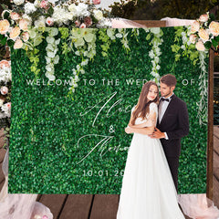 Lofaris Green Grass White Floral Greenery Backdrop for Wedding