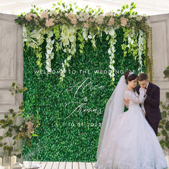 Lofaris Green Grass White Floral Greenery Backdrop for Wedding