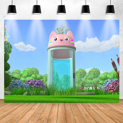 Lofaris Green Grassland Blue Sky Cat Cup Birthday Backdrop
