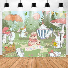 Lofaris Green Grassland Cute Rabbit Happy Birthday Backdrop