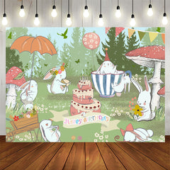 Lofaris Green Grassland Cute Rabbit Happy Birthday Backdrop