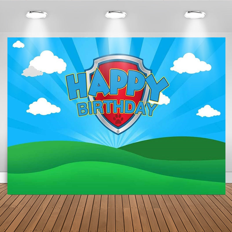 Lofaris Green Lawn Blue Sky Cloud Happy Birthday Backdrop