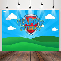 Lofaris Green Lawn Blue Sky Cloud Happy Birthday Backdrop