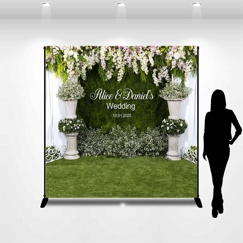 Lofaris Green Lawn Floral Custom Backdrop For Wedding Party