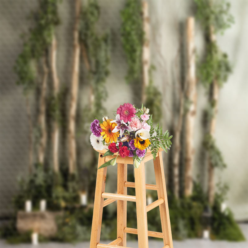 Lofaris Green Leaf Broken Tree Candle Spring Photo Backdrop