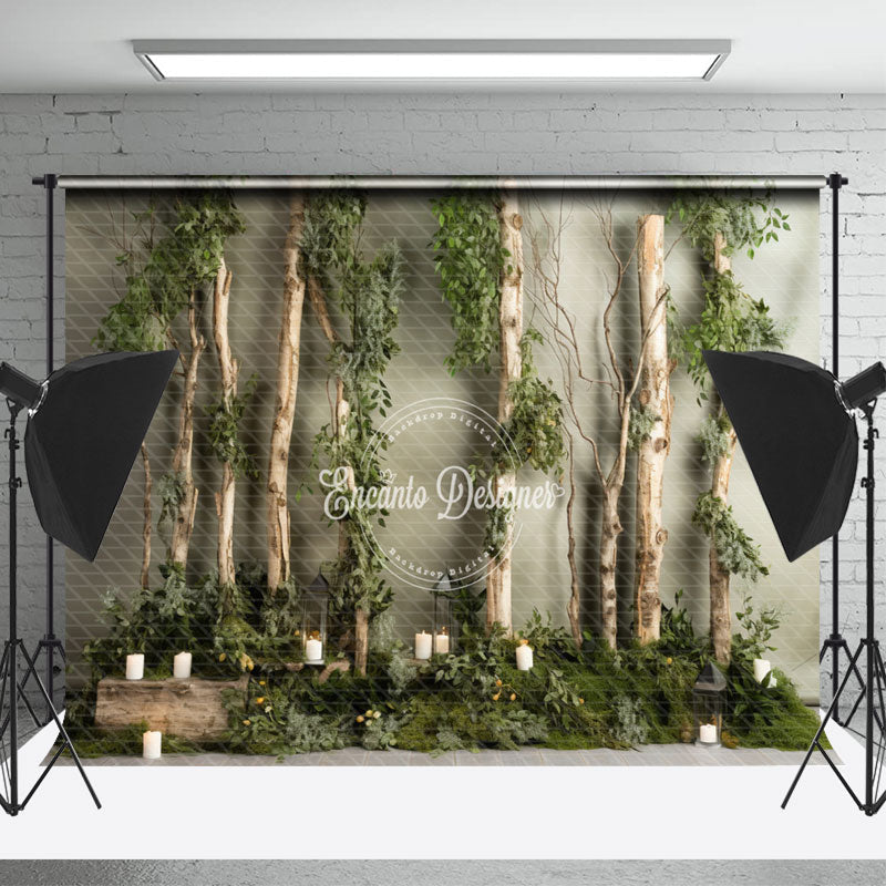 Lofaris Green Leaf Broken Tree Candle Spring Photo Backdrop