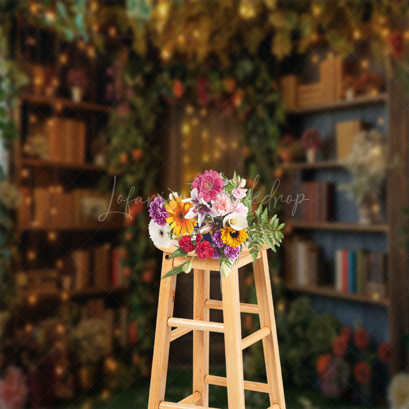 Lofaris Green Leaf Floral Bookshelf Door Backdrop For Photo