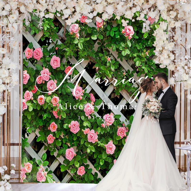 Lofaris Green Leaf Pink Floral Fence Spring Backdrop For Wedding