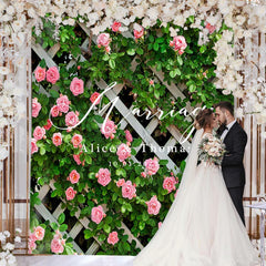 Lofaris Green Leaf Pink Floral Fence Spring Backdrop For Wedding