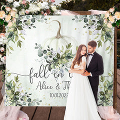 Lofaris Green Leaves And Pumbkin Fall In Love Wedding Backdrop