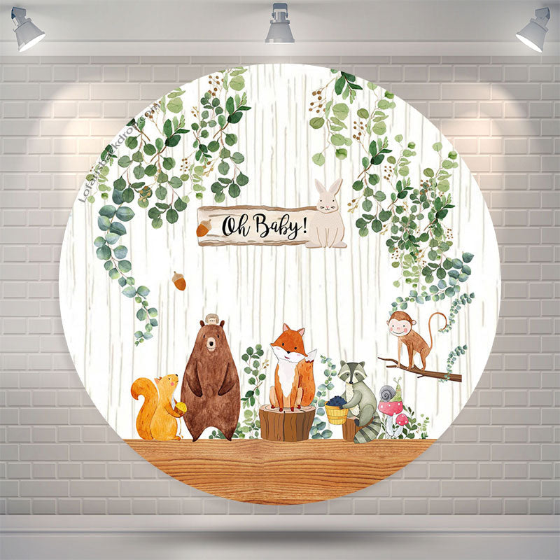 Lofaris Green Leaves Animals Wood Safari Gender Reveal Backdrop