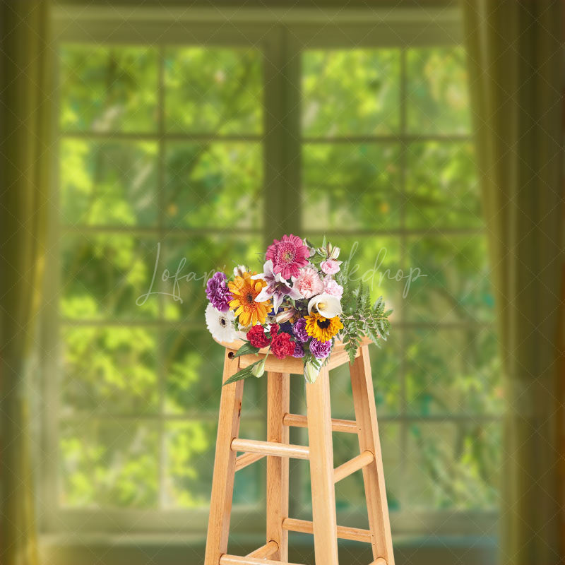 Lofaris Green Leaves Curtain Window Spring Photo Backdrop