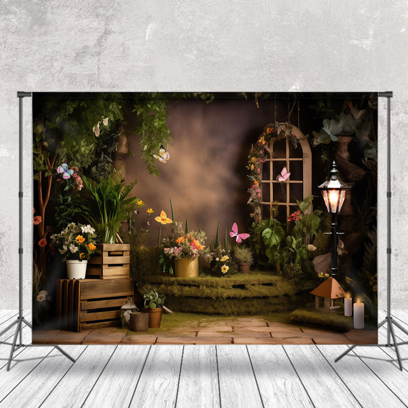 Lofaris Green Leaves Floral Butterfly Photo Spring Backdrop