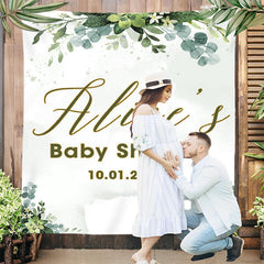 Lofaris Green Leaves Floral Custom Name Baby Shower Backdrop