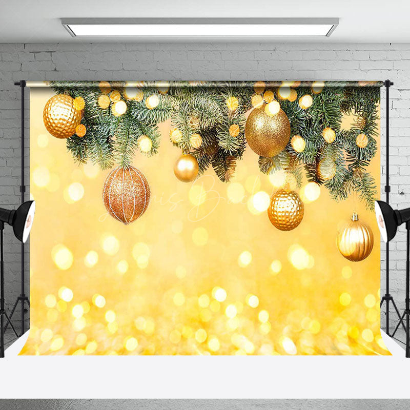 Lofaris Green Leaves Gold Bells Bokeh Christmas Backdrop