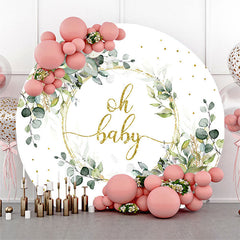 Lofaris Green Leaves Gold Glitter Round Baby Shower Backdrop