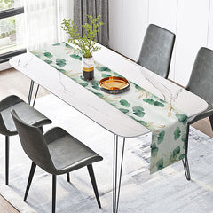 Lofaris Green Leaves Gold Watercolor Fabric Table Runner