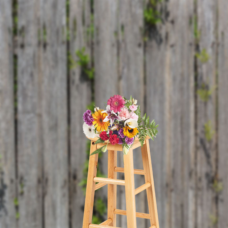 Lofaris Green Leaves Grey Wood Texture Backdrop For Photo
