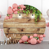 Lofaris Green Leaves Light Wood Wall Round Birthday Backdrop