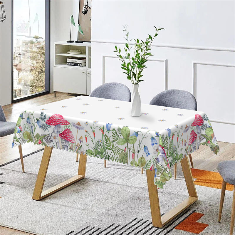Lofaris Green Leaves Mushroom Floral White Dining Tablecloth