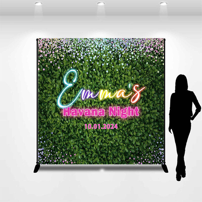 Lofaris Green Leaves Neon Custom Backdrop For Havana Night