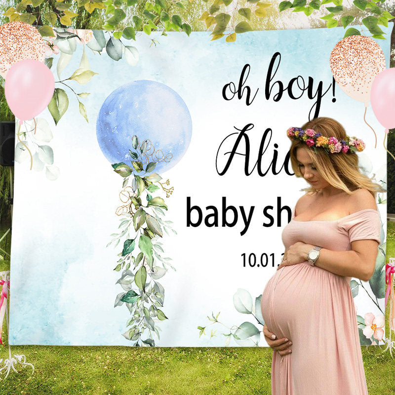 Lofaris Green Leaves Pink Floral Custom Baby Shower Backdrop