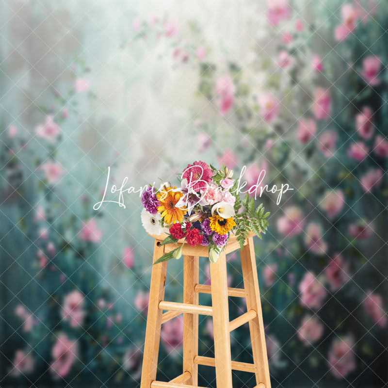 Lofaris Green Leaves Pink Floral Spring Fine Art Backdrop