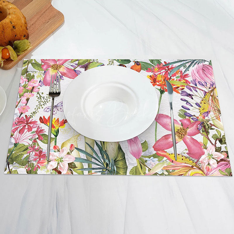 Lofaris Green Leaves Pink Floral Spring Set Of 4 Placemats