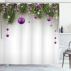 Lofaris Green Leaves Purple Ball Christmas Shower Curtain
